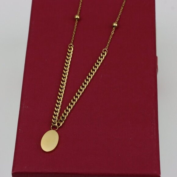 Chic Dual Chain Yellow Necklace with Polished Oval Pendant Charm, XPNL0366 - Picture 8 of 13